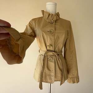 J.Crew Frenchie Slicker Cotton Ruffle Collar Belted Jacket Khaki